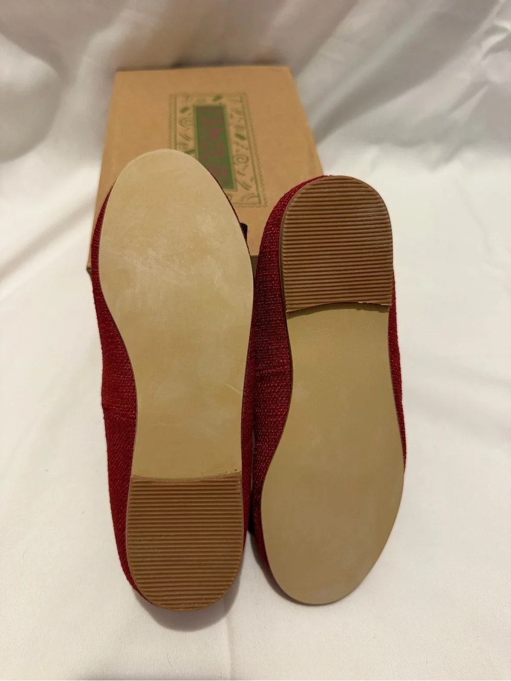 NWT L'Amour Girls Red Linen Bow Flats Mary Jane Size 10